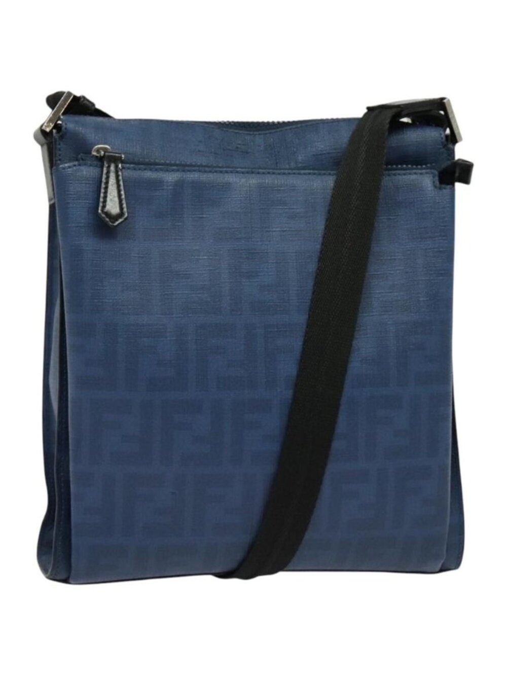 Authentic FENDI Zucca Canvas Shoulder Bag PVC Blue Silver